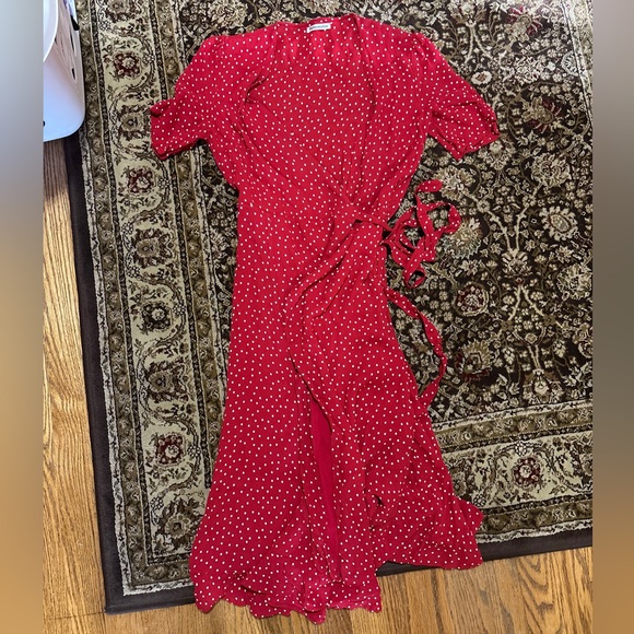Reformation Napa Wrap Midi Dress in Red and White Polka Dot - Picture 5 of 12